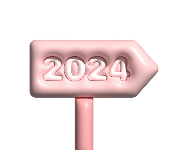 편도 도로 표지판 3d 렌더링 2024 핑크 파스텔 색상 배경