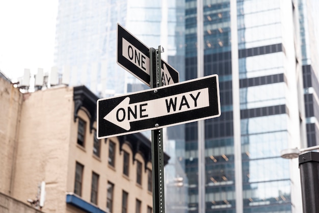 One way road sign in the city