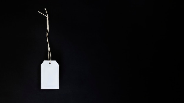 one white label on black background