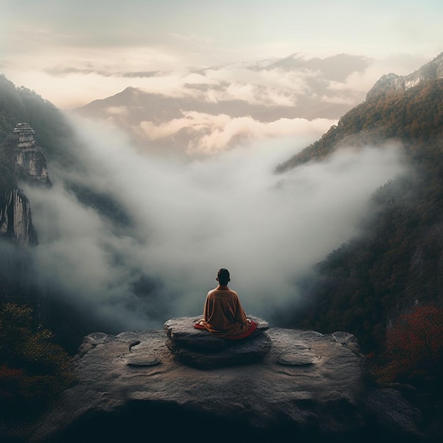 One woman meditating on tranquil beach at dusk generated by AI