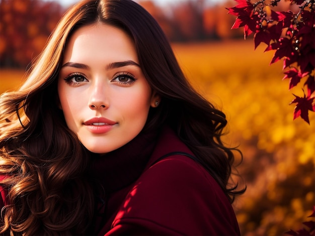 One woman smiling in autumn forest