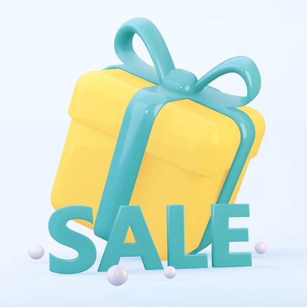 One Yellow a gift with text Sale. 3d rendering.