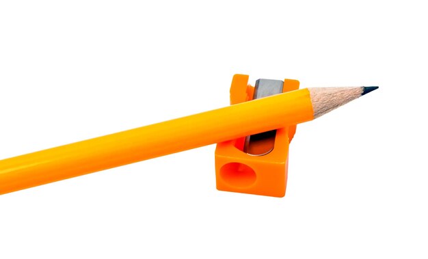 One yellow pencil on a white background