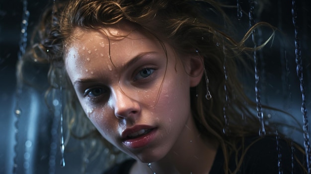 one young adult in wet portrait beauty