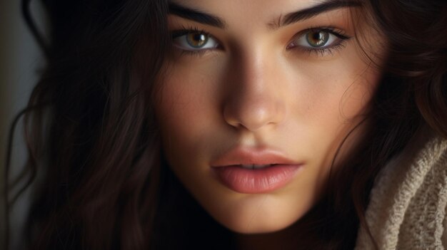 one young adult woman close up portrait looking sensually