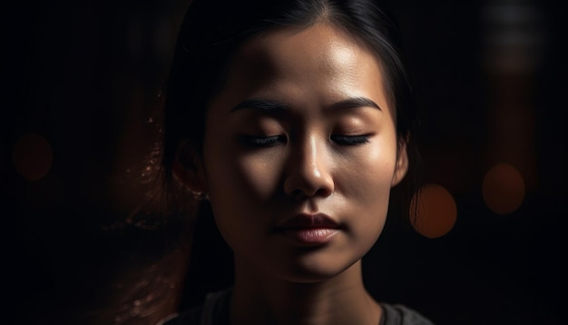 One young woman beauty illuminated looking confident generated by AI