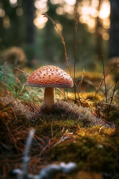Oneetbare giftige paddenstoel vliegenzwam in bos op zonnige zomerdag Generatieve AI illustratie