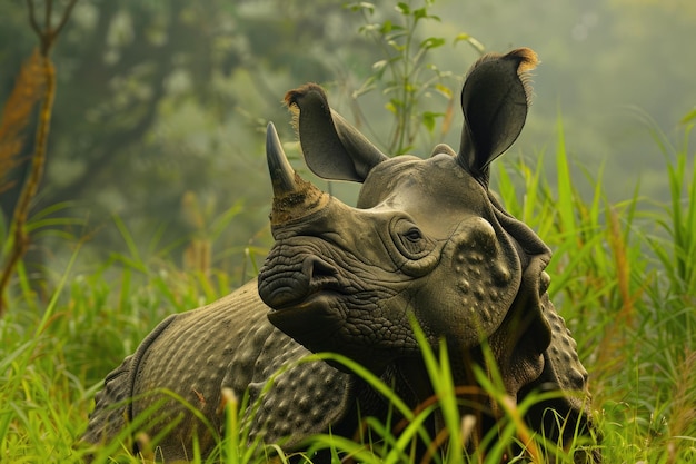 OneHorned Rhino in het Kaziranga National Park Assam India Wildlife en Nature Safari Experience