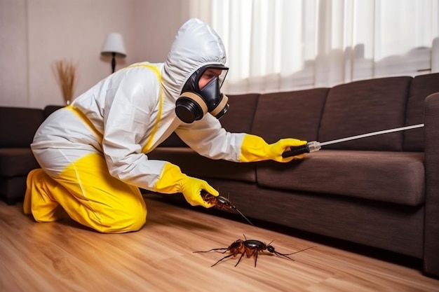 Ongediertebestrijding kill sofa pesticide insect uniform kakkerlak termiet verdelger Generative AI