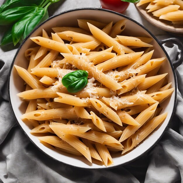 Ongekookte rauwe Penne pasta Italiaanse gerechten top view
