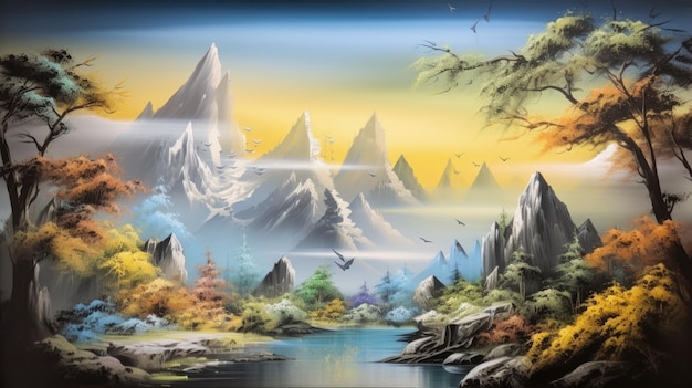 Ongelofelijk landschap in Airbrush Art-techniek