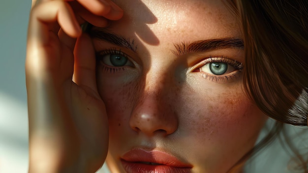 Ongelooflijk mooie vrouw close-up portret ogen huidverzorging gezond haar en huid
