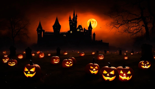 Onheilspellend Pumpkin Glow Castle en Spooky Cemetery