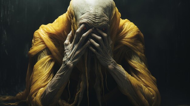 Onheilspellende Lovecraftian kunst Emotioneel geladen Yellowclad Man