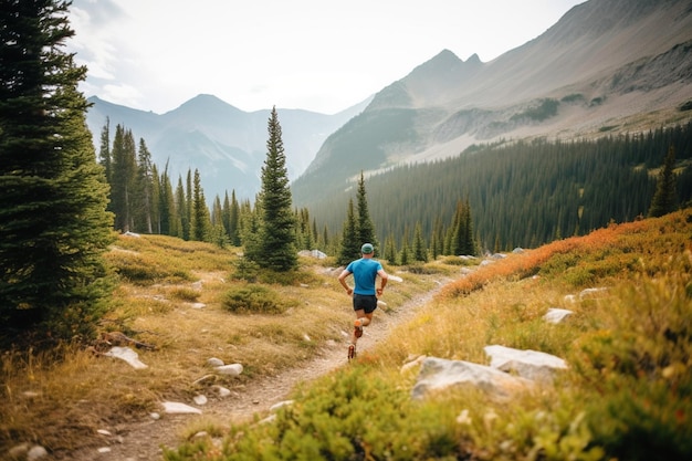 onherkenbare man doet mee aan een langeafstandsloopwedstrijd in de Rocky Mountains