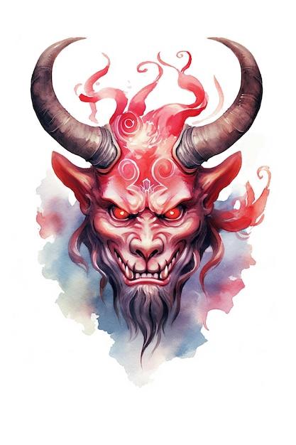 Oni Demon Devil watercolor clipart cute isolated on white background with Generative AI