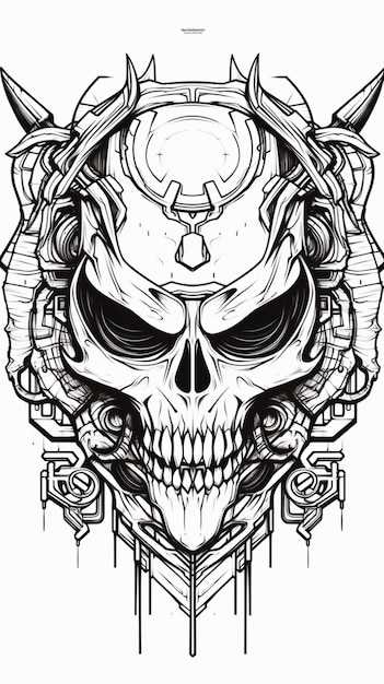 Oni mask line art with engraving ornament illustration image AI generated art