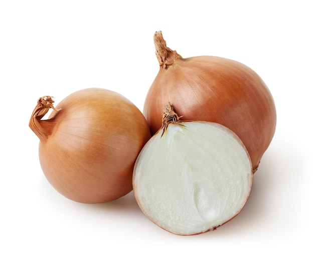 Onion bulbs isolated on white background with clipping path