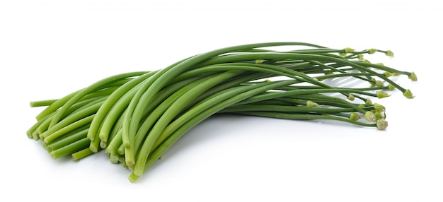 Onion flowers on white wall