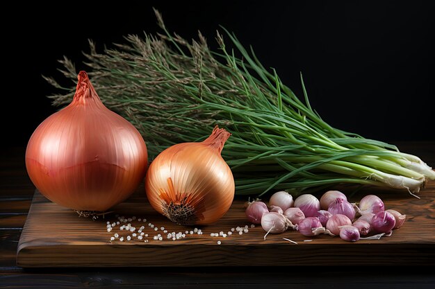 Onion onion bulb and sliced onion on a cutting board