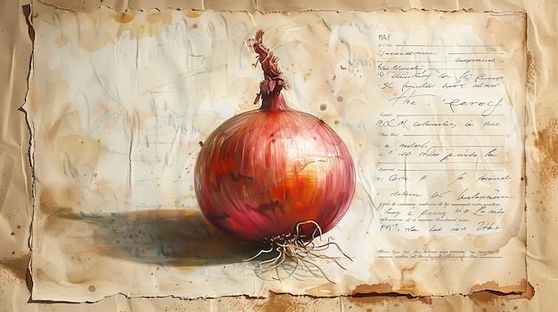 Onion on the page of an old encyclopedia