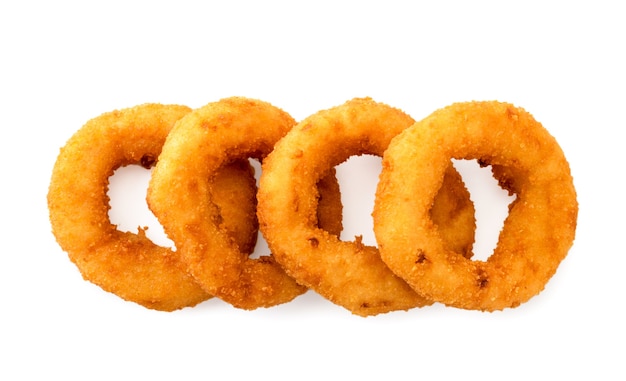 Photo onion rings, fast food. top view.