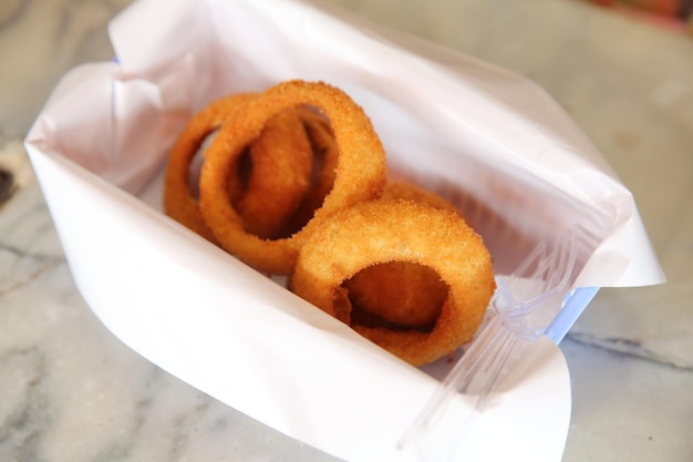 Onion rings , Fried onions in close up