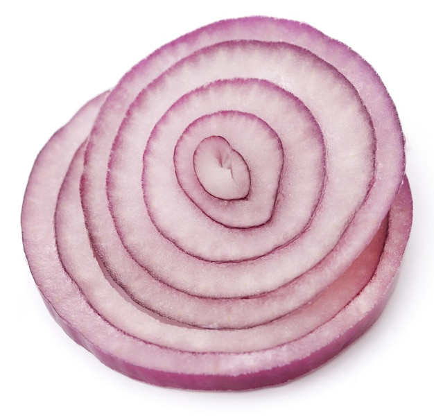 Onion sliced over white background