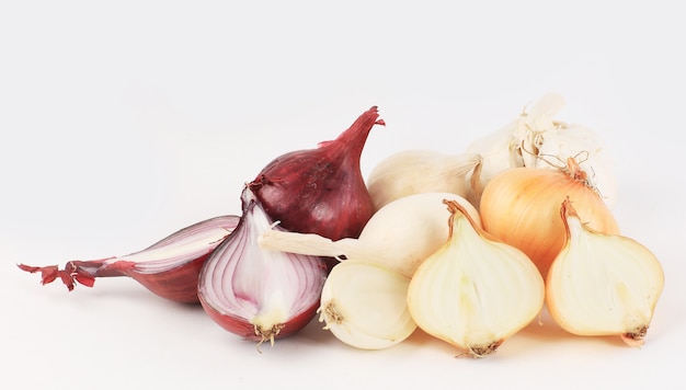 Onion vegetable closeup on white background