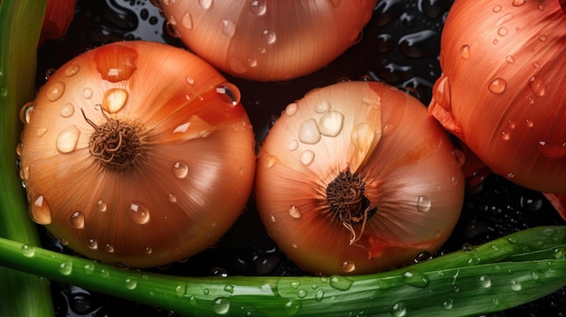 Onions in a bowl with water droplets on them