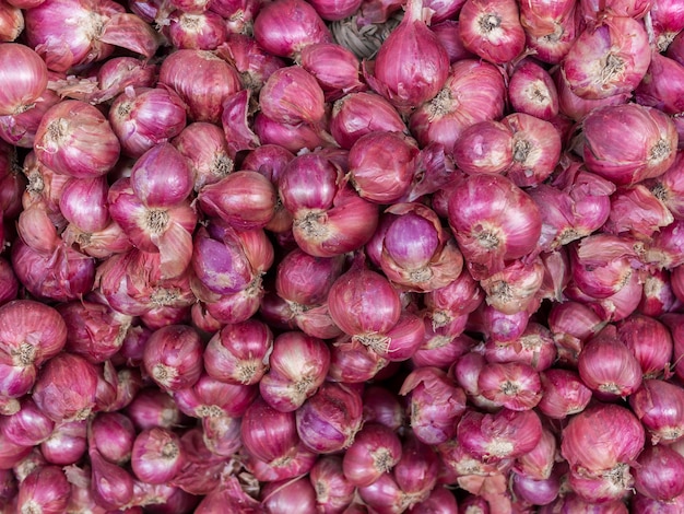 Foto cipolle e aglio nel mercato.