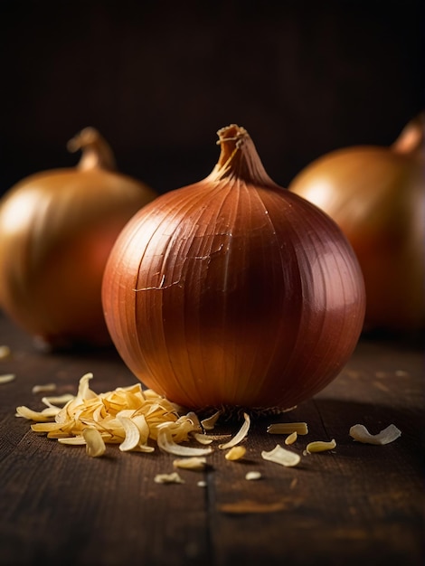 onions on a table with a black background