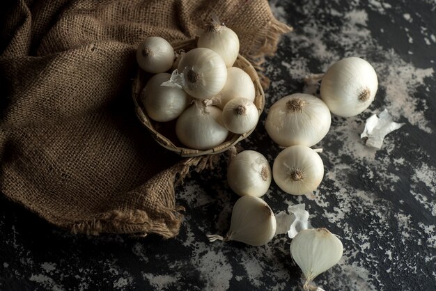 Onions on textured table