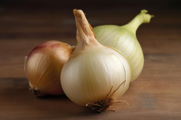 Onions on a wooden table