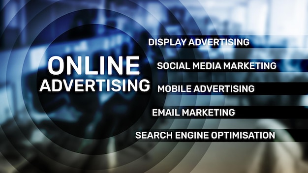 Foto online adverteren digitale marketing zakelijk en financieel concept op virtueel scherm