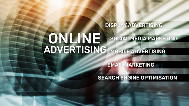 Photo online advertising digital marketing business and finance concept on virtual screen