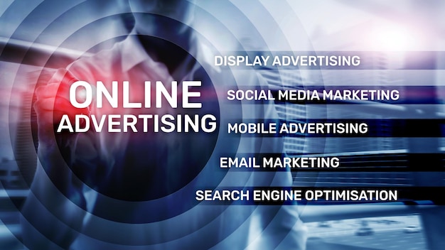 online advertising digital marketing business and finance concept on virtual screen