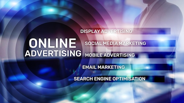Foto pubblicità online marketing digitale concetto di affari e finanza su schermo virtuale