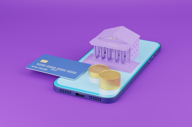 온라인 은행 서비스 신용카드 저축 투자 암호화폐 교환 3d 렌더링