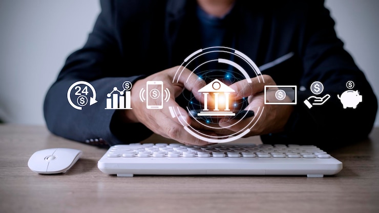 Photo online banking concept with person using a smartphone