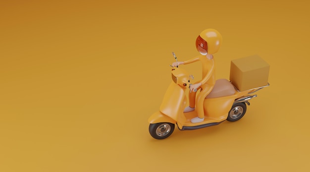 Online bezorgservice per scooter met maskers concept. 3d-weergave.