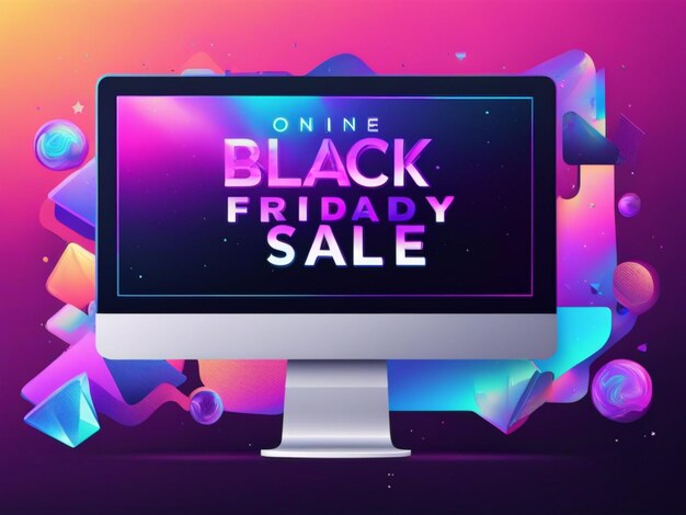 Photo online black friday sale web template with trendy 90s style holographic sticker decoration modern i