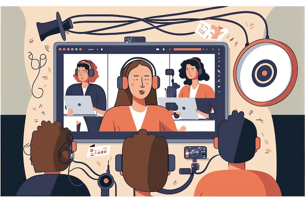 Online broadcasts and video content flat illustration