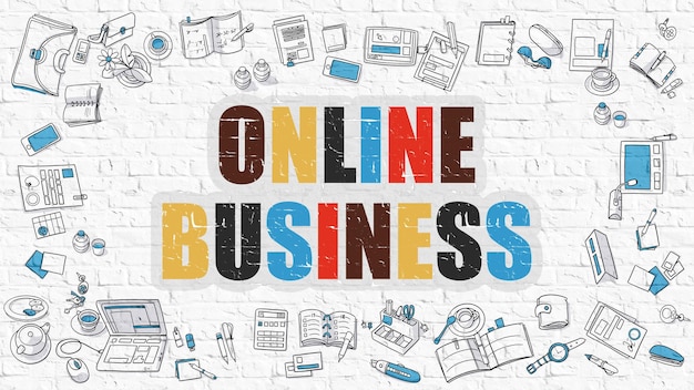 Online Business in Multicolor Doodle Design