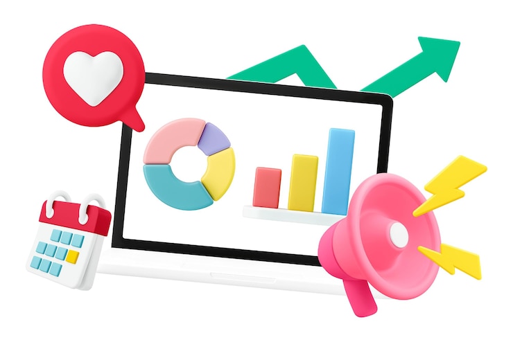 Photo online business recognition png 3d rendering laptop charts illustration on transparent background
