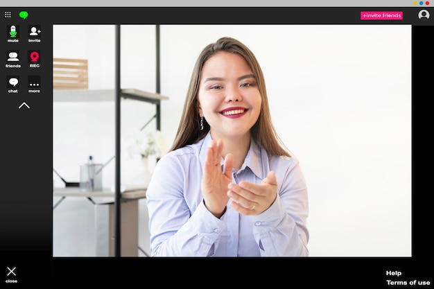 Photo online call digital conference employee applauding