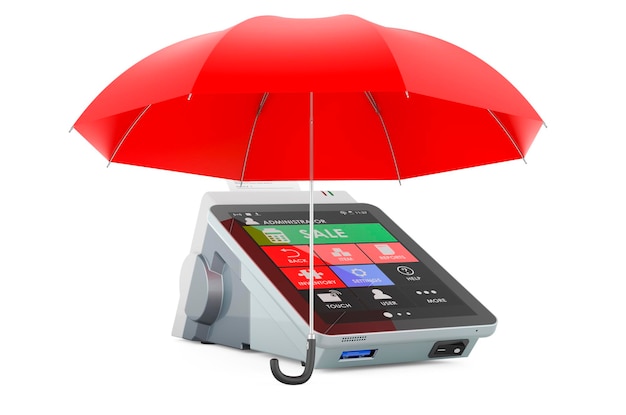 Online cash register under umbrella 3D rendering