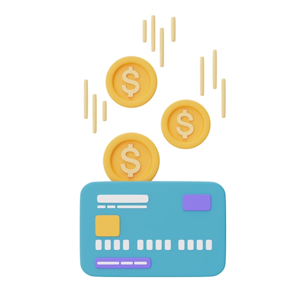 Online cashback-service of digitaal betalingsconcept met blauwe creditcards en dollar coin3d renderi