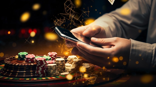 Photo online casino in the male hand