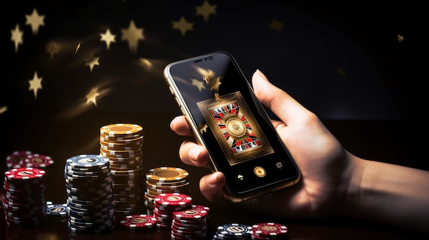 Photo online casino in the male hand